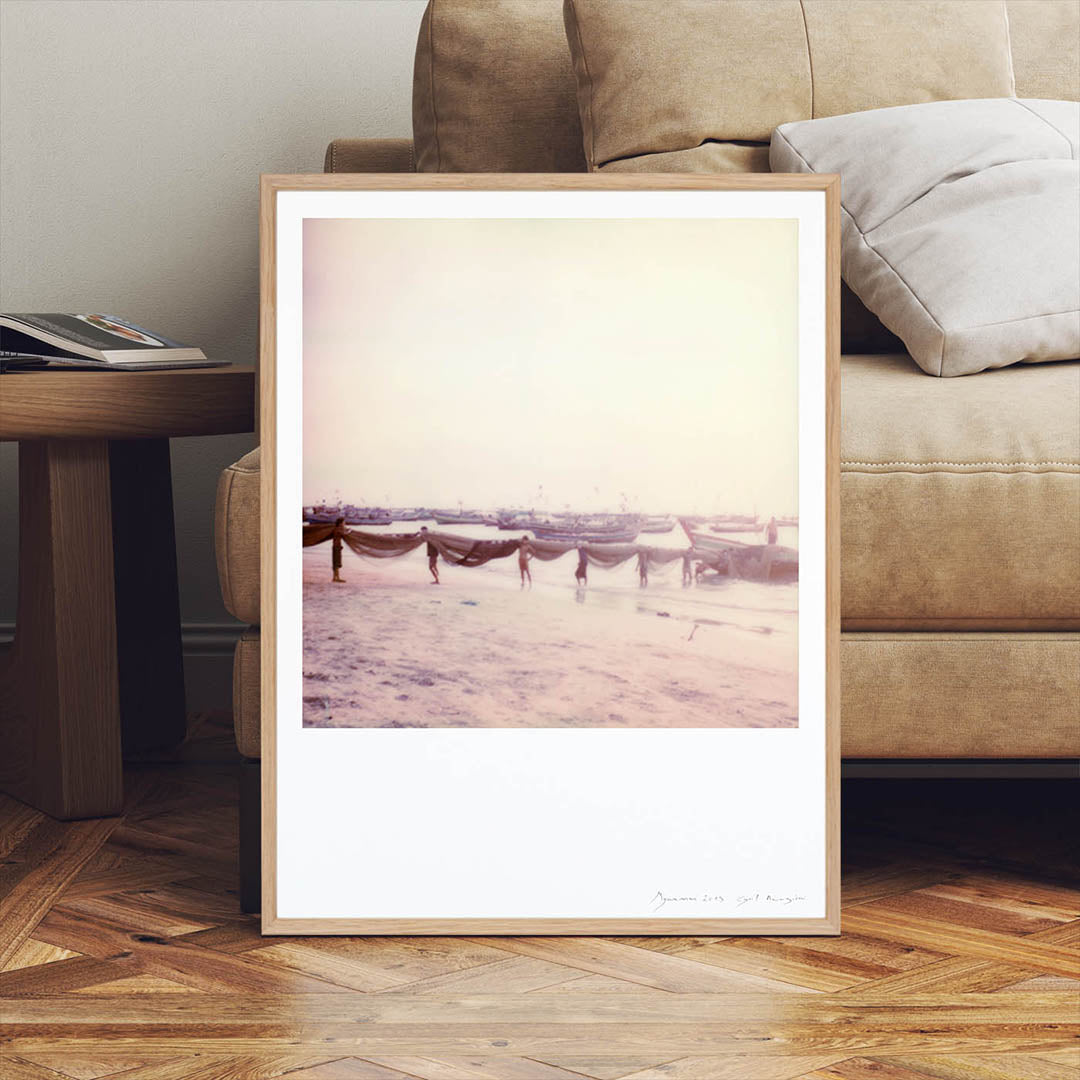 Décoration tirage Polaroid pêcheur plage birmanie
