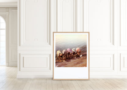 Décoration tirage Polaroid grand format Benares prière femmes saris