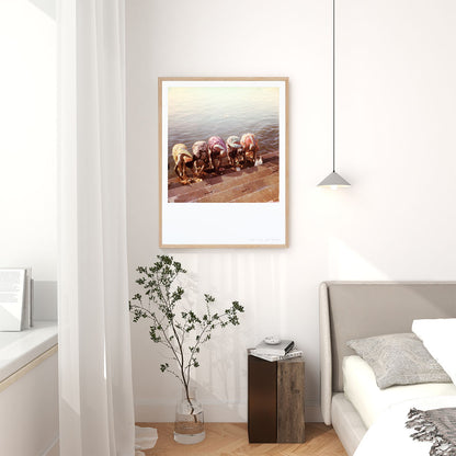 Décoration tirage Polaroid grand format Benares prière femmes saris